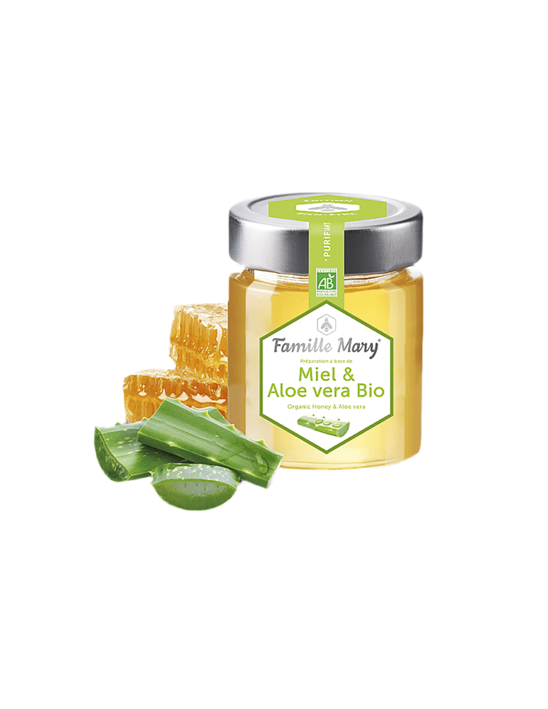 Miel & Aloe Vera Bio / Bio acacia honey + aloe vera, 170 g Famille Mary - Nutra Best Europe