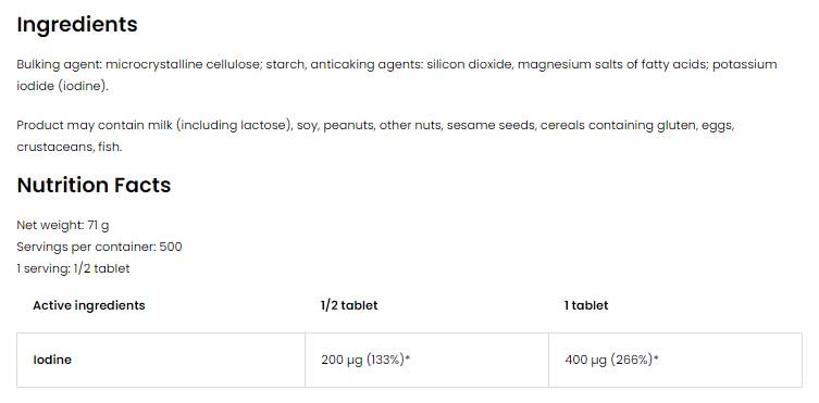 Iodine 400 mcg | Potassium Iodine 250 Tablets - Nutra Best Europe