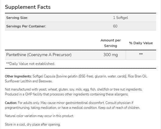 Pantethine 300 mg - 60 Gel capsules - Nutra Best Europe