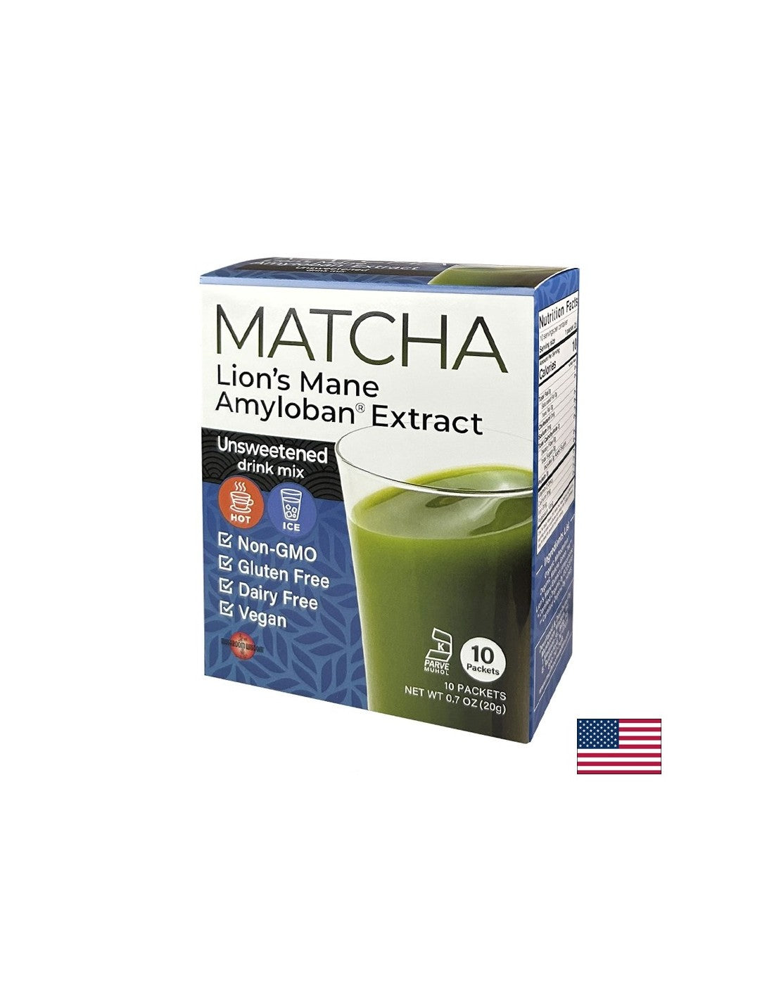 Matcha Oroszlánsörény kivonattal Amyloban® - szuperfókusz - Energianövelő és koncentráció - Instant ital, 10 tasak