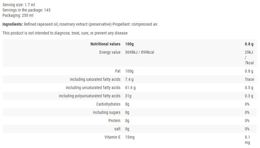 Cooking Spray / Canola Oil - 250 ml - Nutra Best Europe