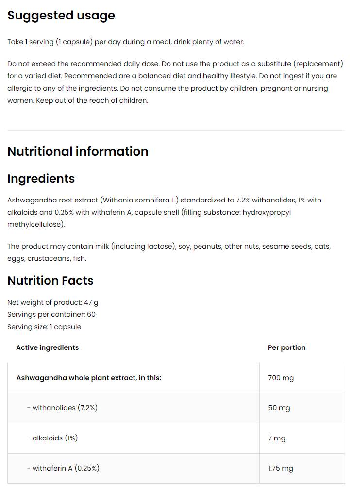 Ashwagandha 700 mg/Vege 60 kapszula