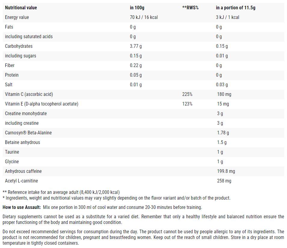 Assault Sport/Energy + Endurance - 345 gramm