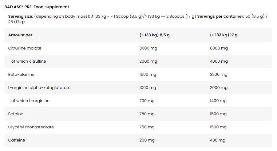 <tc>BAD ASS</tc> /Pre/Extreme edzés előtti formula minta - 18 gramm