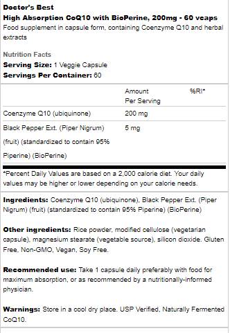 BEST CoQ10 Bioperine-nel 200 mg - 60 kapszula