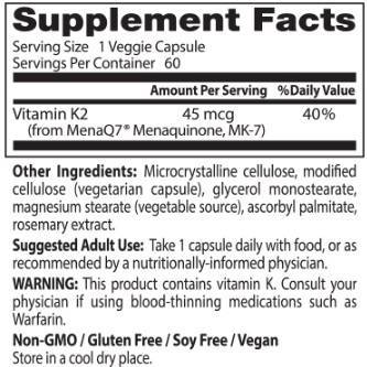 BEST Natural K2 vitamin MK-7 45 mcg - 180 kapszula