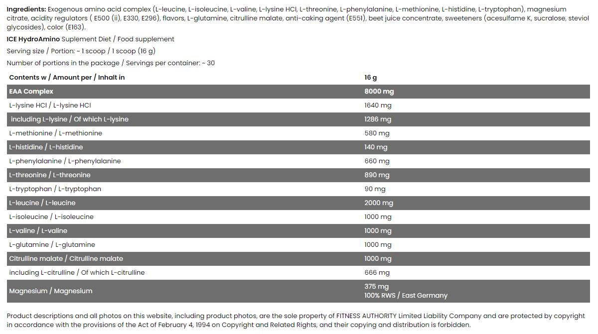 Hydro Amino / Ice Series - 480 grams - Nutra Best Europe