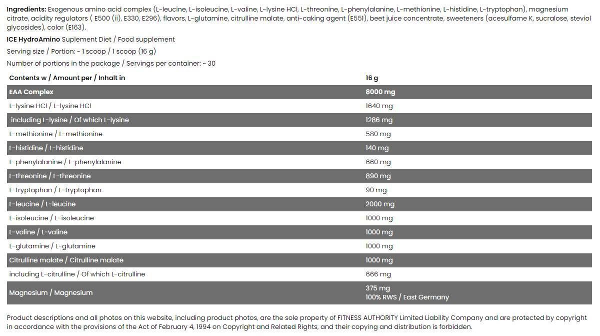 Hydro Amino / Ice Series - 16 grams - Nutra Best Europe