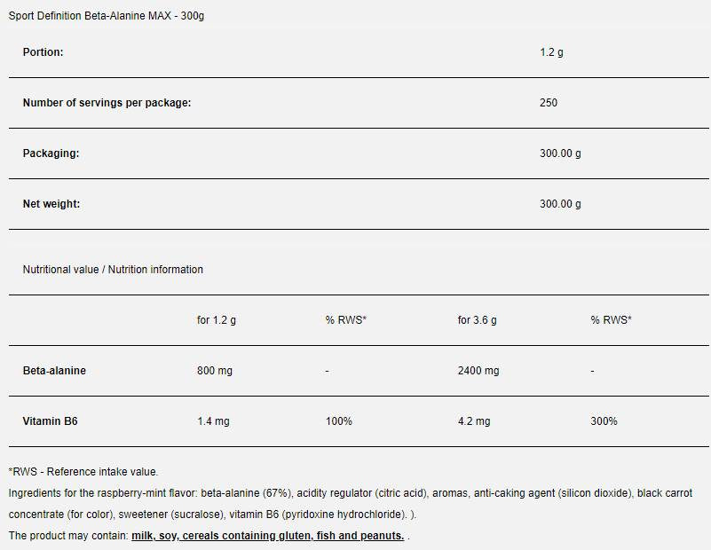 Beta-Alanine Max - 300 gramm