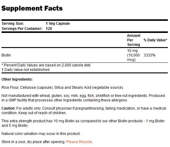 Biotin 10000 mcg/Extra Strength - 120 kapszula