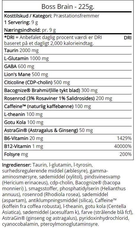Boss Brain | Nootropikus hatású Bacopa és Rhodiola tartalmú & Oroszlánsörény - 225 gramm