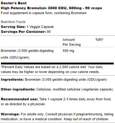 Bromelain 3000 GDU 500 mg | Nagy hatékonyságú - 90 kapszula