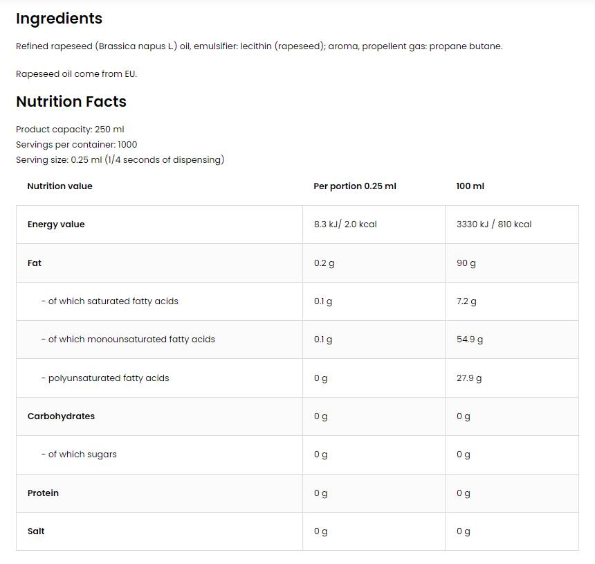 Cooking Spray / Butter 250 ml - Nutra Best Europe