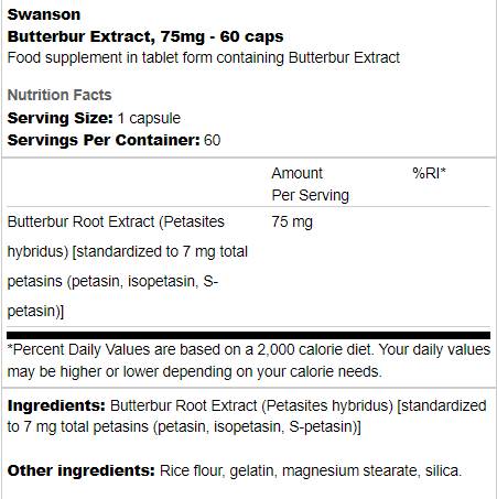 Butterbur Extract 75 mg 60 kapszula