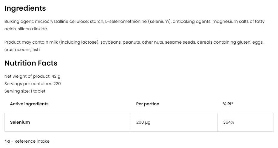 Selenium 200 mcg 220 Tablets - Nutra Best Europe