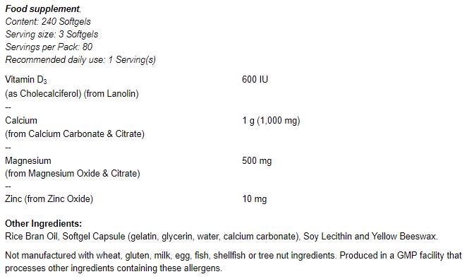 Kalcium & Magnézium lágyzselatin kapszulák/D-vitaminnal és cinkkel - 120 zselatin kapszula