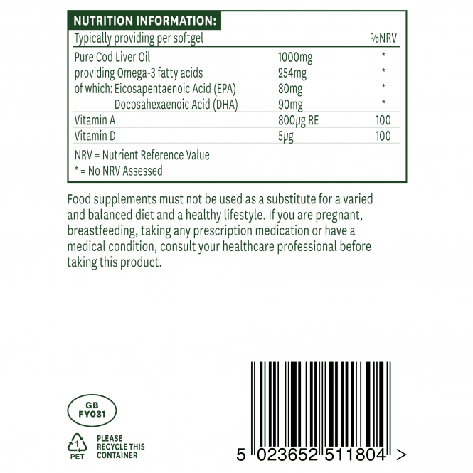 Tőkehalmájolaj 1000mg 180 Softgels NaturesAid