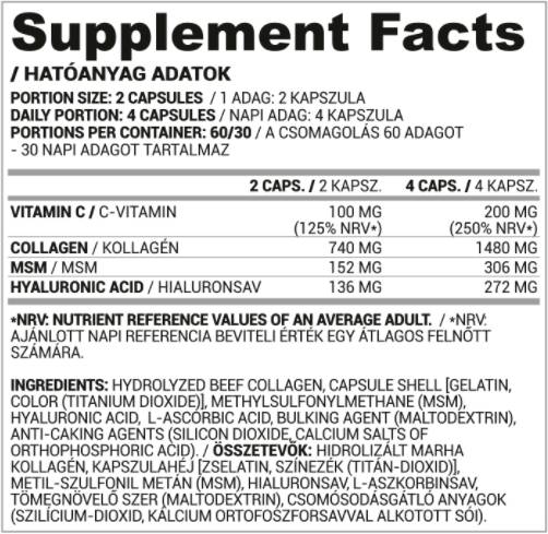 Kollagén, Hyaluron, MSM + C-vitamin - 120 kapszula