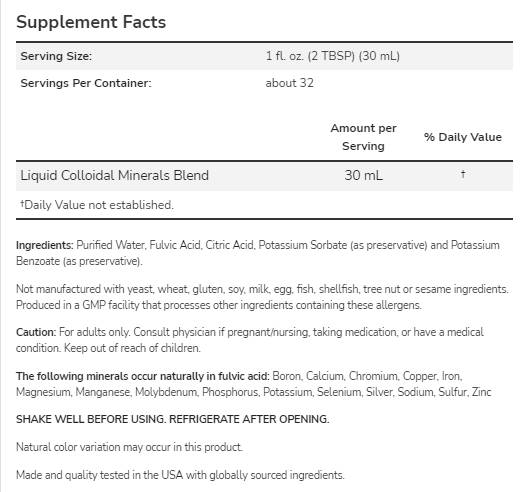 Kolloid ásványok | Fulvic Acid Trace Minerals - Természetes íz - 946 ml