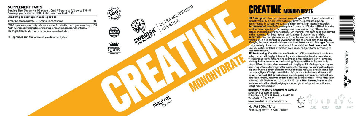 Creatine Monohydrate / Extra Micronized - 250 grams - Nutra Best Europe