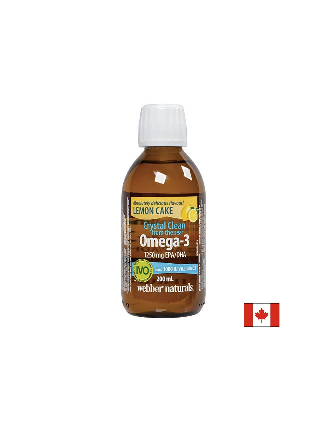 Crystal Clean from the sea® Omega-3 1250 mg (EPA/DHA 750/500) - Omega-3 + D3-vitamin 1000 NE, 200 ml <tc>Webber Naturals</tc>