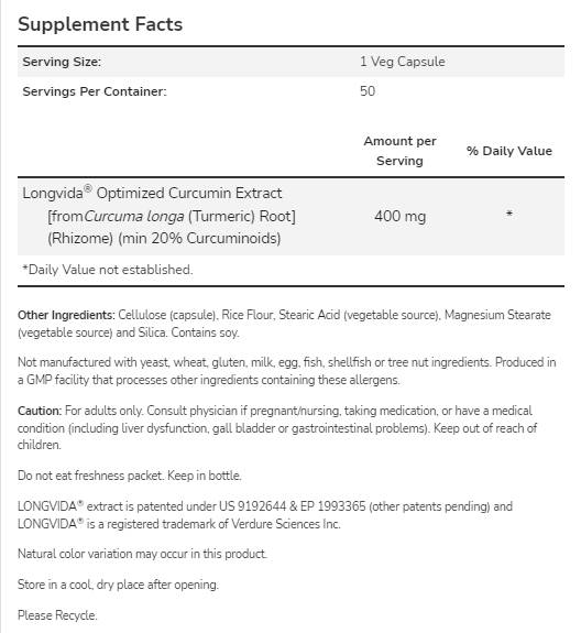 CurcuBrain™ 400 mg | Longvida® Optimized Curcumin - 50 kapszula