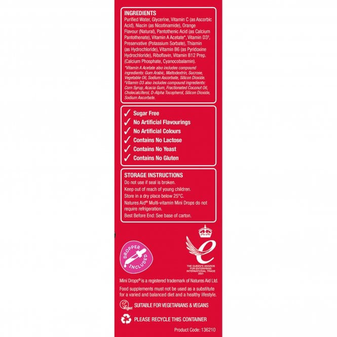 Multivitamin cseppek gyerekeknek (Mini Drops Multi-vitamin) 50ml NaturesAid