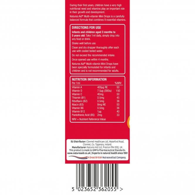 Multivitamin cseppek gyerekeknek (Mini Drops Multi-vitamin) 50ml NaturesAid