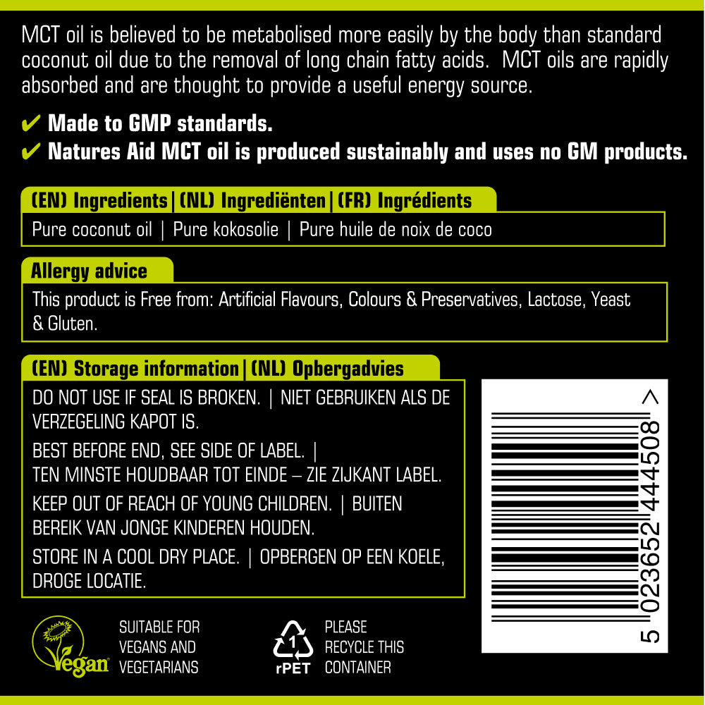 Közepes szénláncú trigliceridek kókuszolajból (100% MCT olaj) 500ml NaturesAid