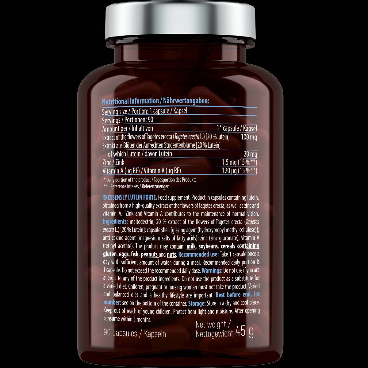 Lutein Forte 20 mg | with Zinc & Vitamin A - 90 capsules - Nutra Best Europe