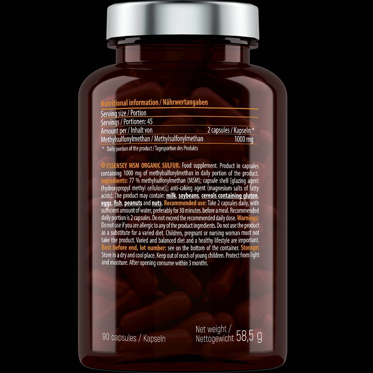 MSM Organic Sulfur 500 mg - 90 capsules - Nutra Best Europe