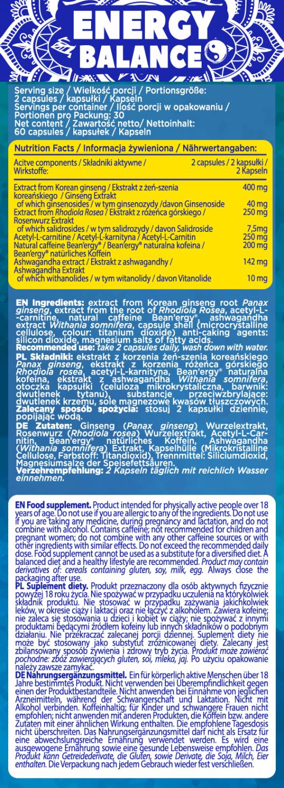Energiamérleg | Természetes koffein + adaptogének - 60 kapszula