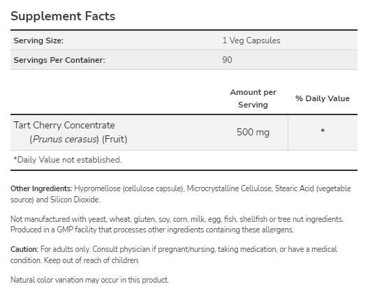 Tart Cherry 500 mg - 90 capsules - Nutra Best Europe