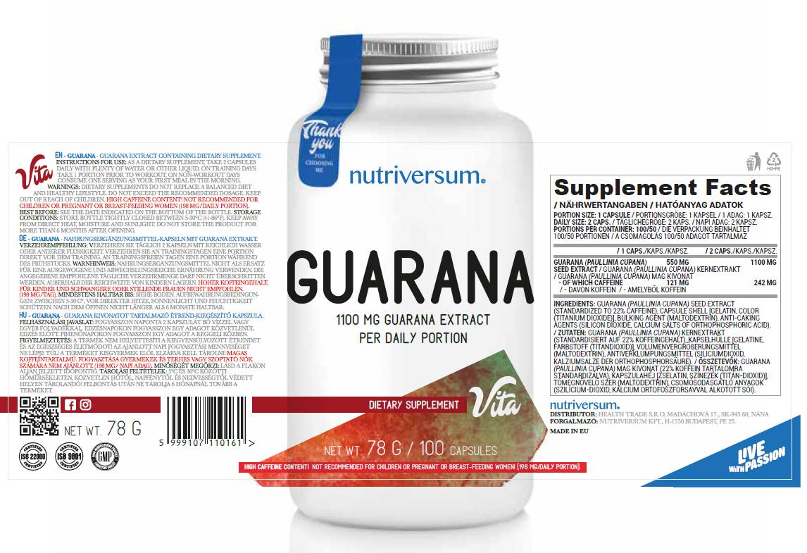 Guarana Extract 550 mg 100 capsules - Nutra Best Europe