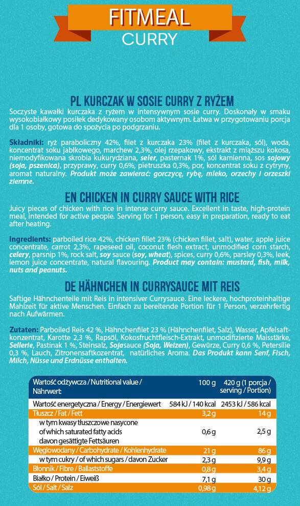 FitMeal Curry | Fogyasztásra kész, magas fehérjetartalmú étkezés - 420 gramm