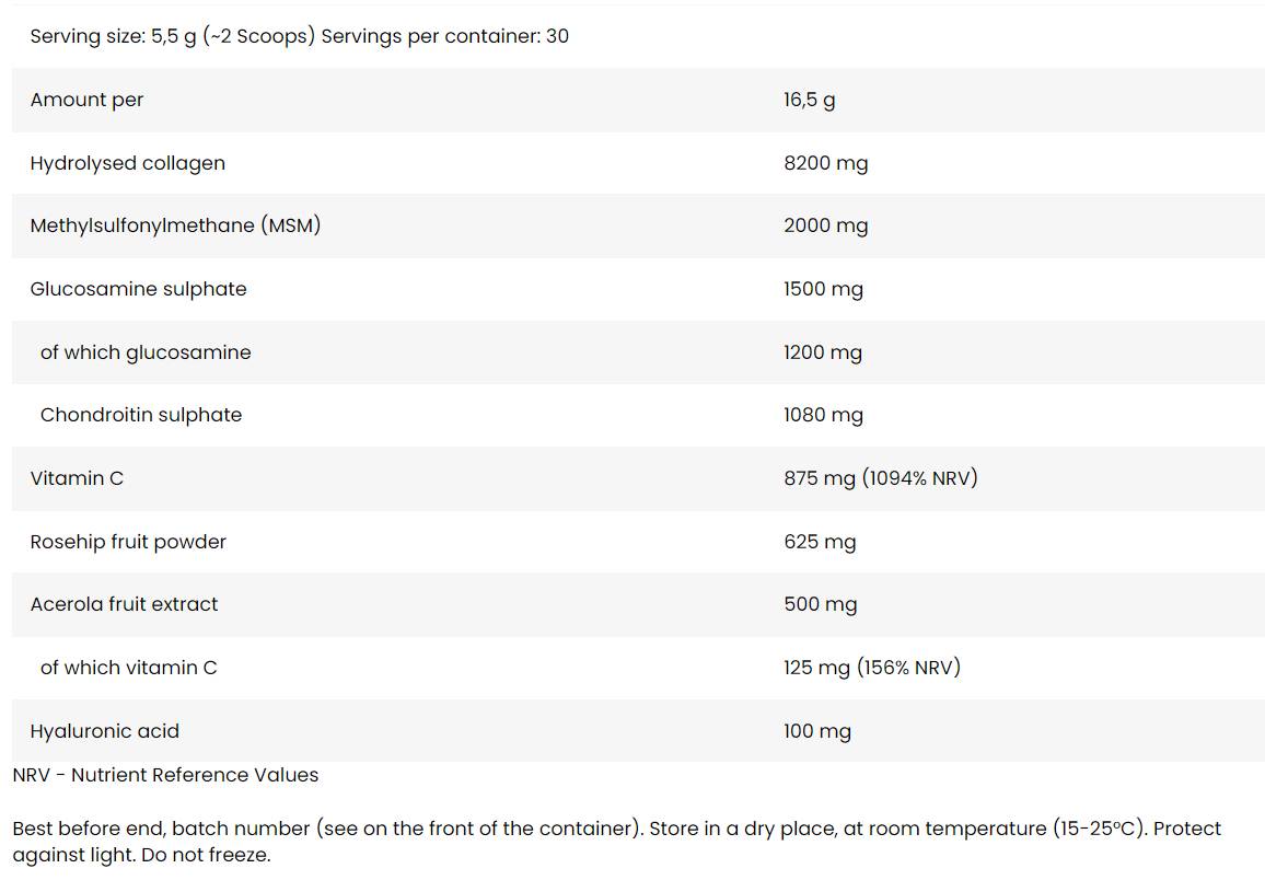 Flex támogatás | Hidrolizált kollagén peptidek + glükózamin, kondroitin, MSM, hialuronsav - 495 gramm