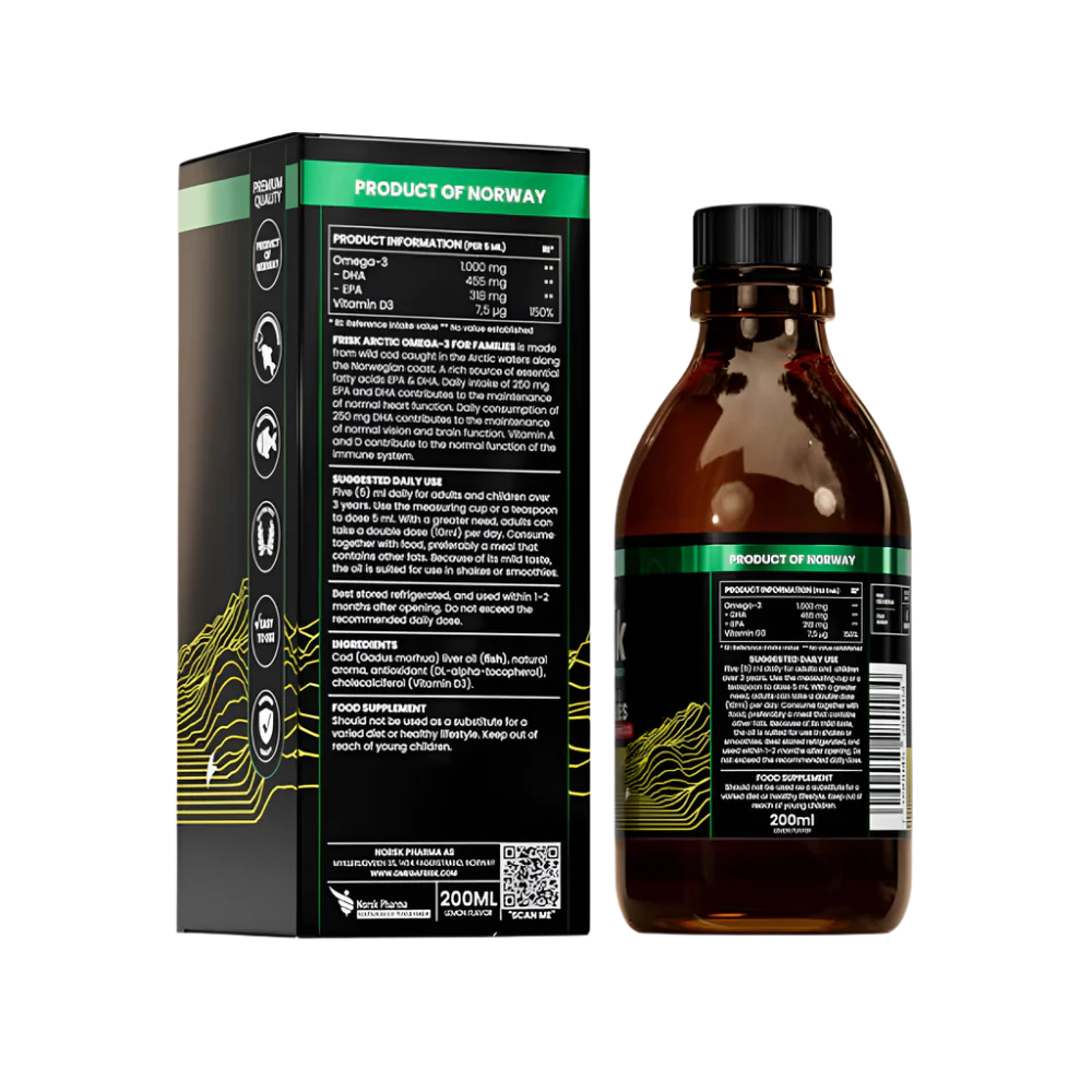 Arctic Liquid – Liquid Omega-3 – Lemon Flavor / 100% Wild Cod from Norway – 200 ml - Nutra Best Europe