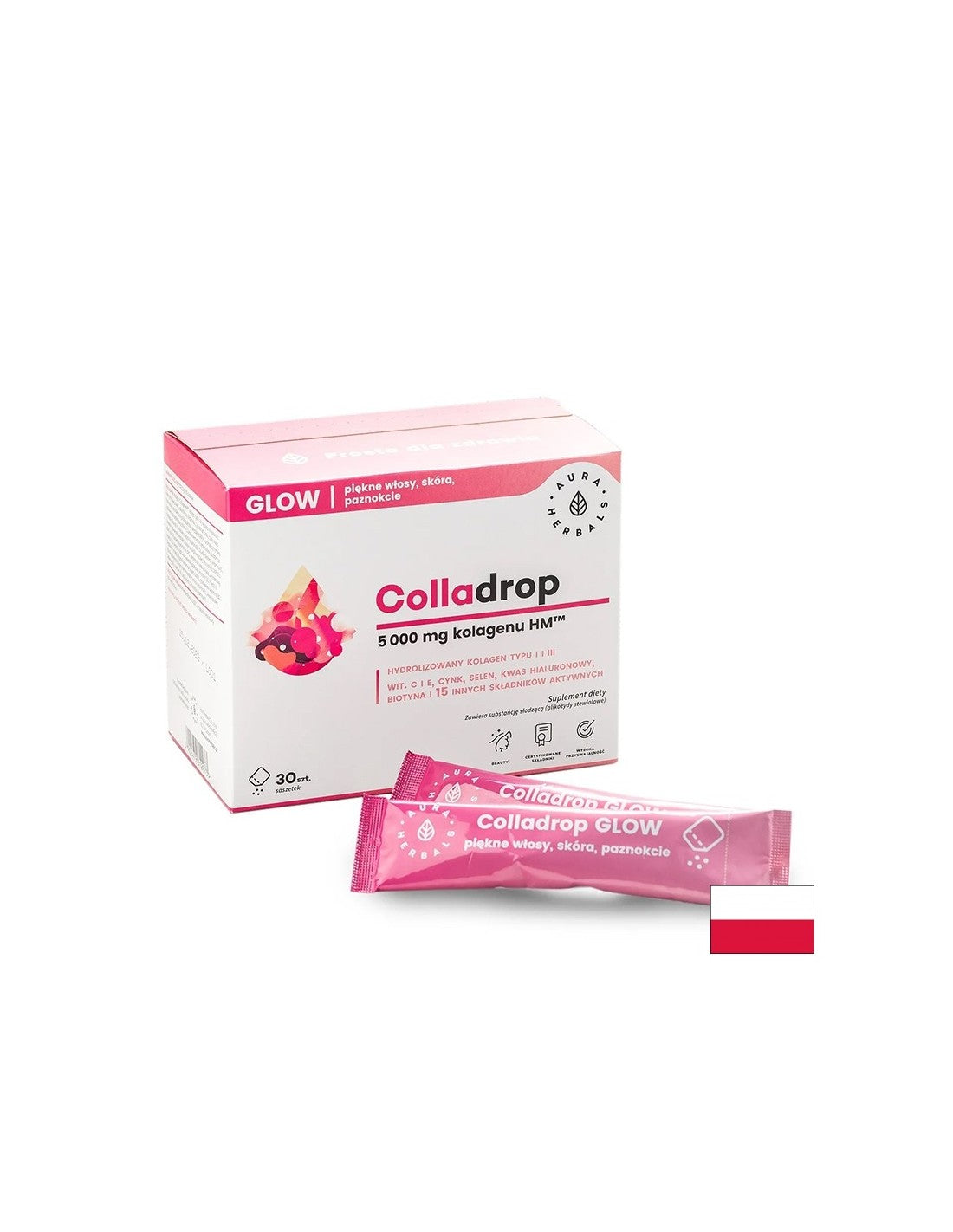 Collagen HM™ hajra, bőrre és körmökre (hialuronsavval, vitaminokkal, ásványi anyagokkal és gyógynövénykivonatokkal), 30 tasak