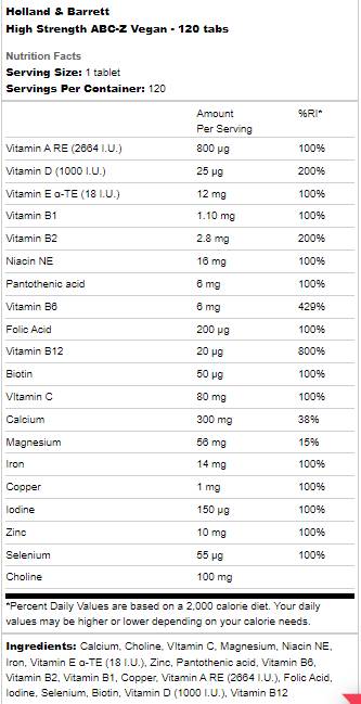 Nagy szilárdságú ABC-Z vegán - 120 tabletta