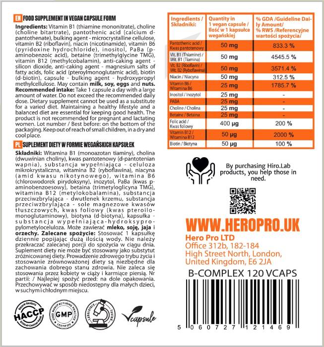 B-Complex B-50 | High Potency 120 capsules - Nutra Best Europe