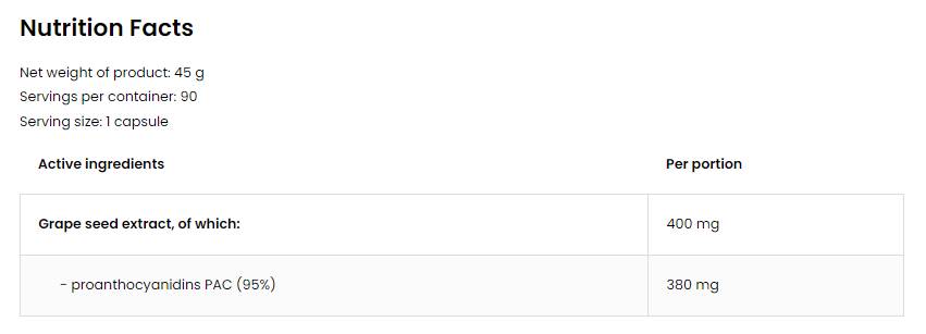 Grape Seed Extract 400 mg 90 capsules - Nutra Best Europe