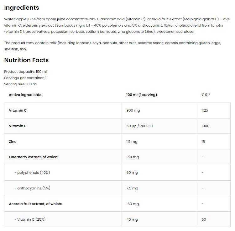 Immunity Shot | C- és D-vitamin bodzával és acerolával 100 ml