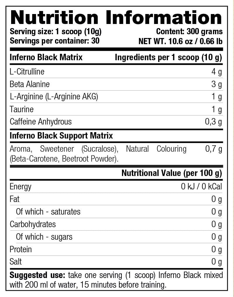 Inferno Black / Pre-Workout - 300 grams - Nutra Best Europe