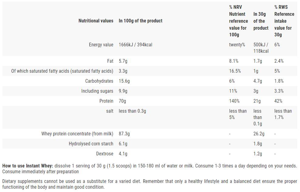 Instant Whey Protein | Kiváló minőségű tejsavó koncentrátum - 2000 gramm