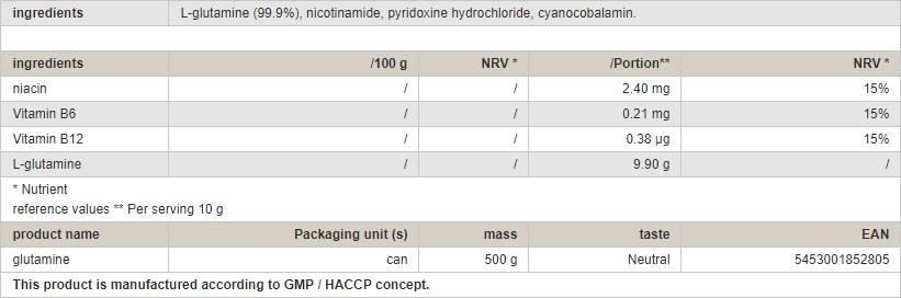 Glutamine Powder - 500 grams - Nutra Best Europe