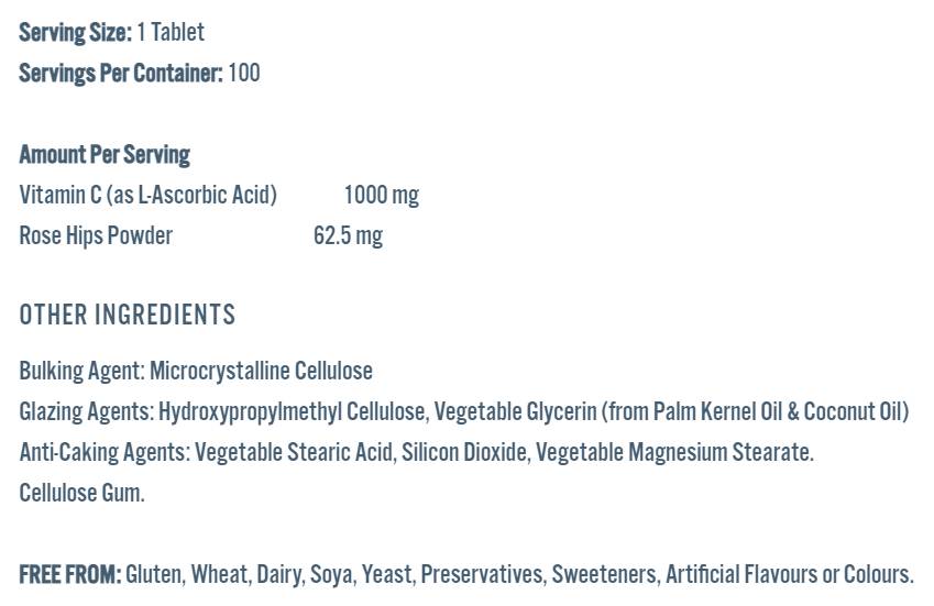 Vitamin-C 1000 mg | with Rose Hips - 100 Tablets - Nutra Best Europe