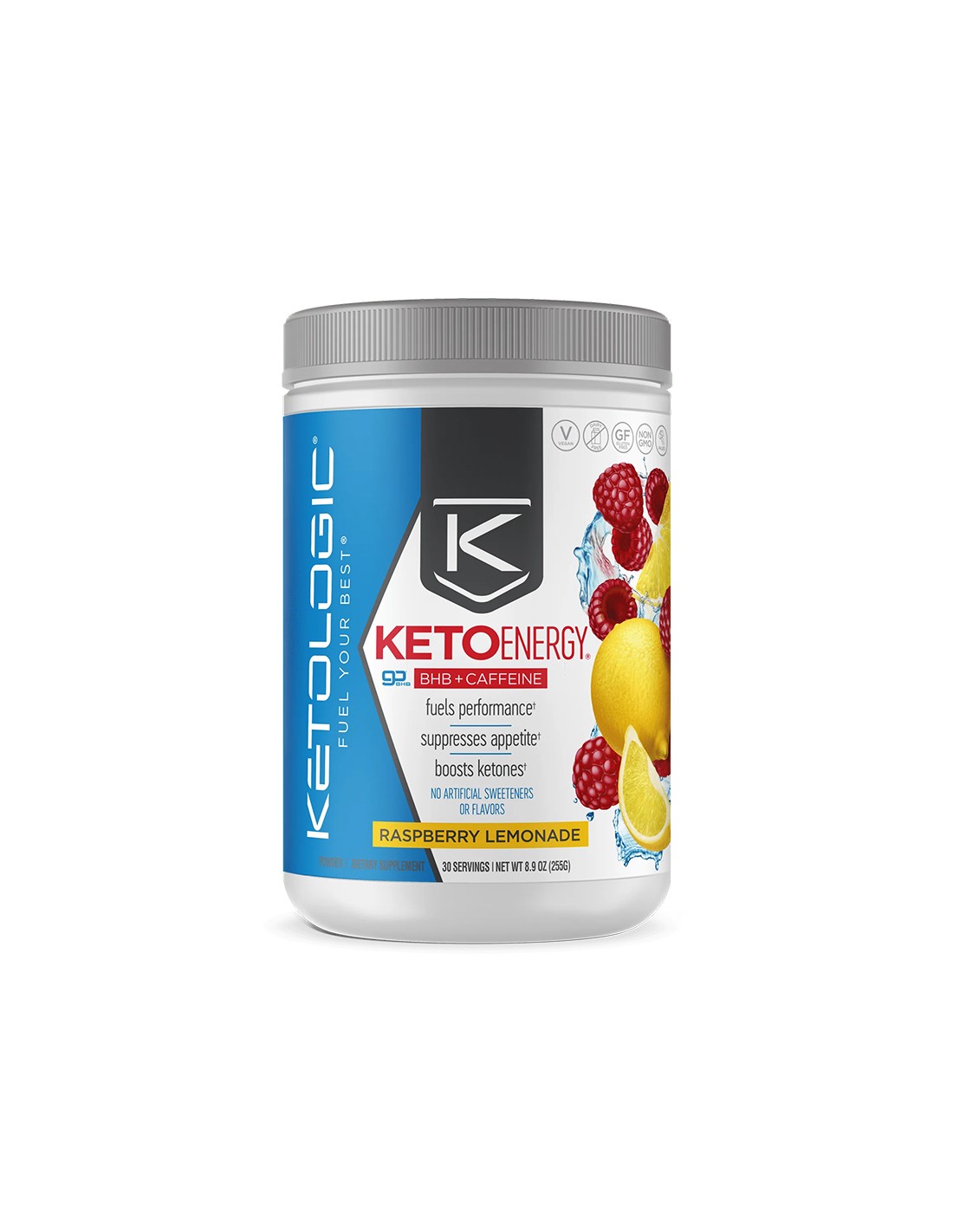 Fogyás & Zsírégető - KetoEnergy BHB + Koffein, 255g Málna Limonádé Ízű Por