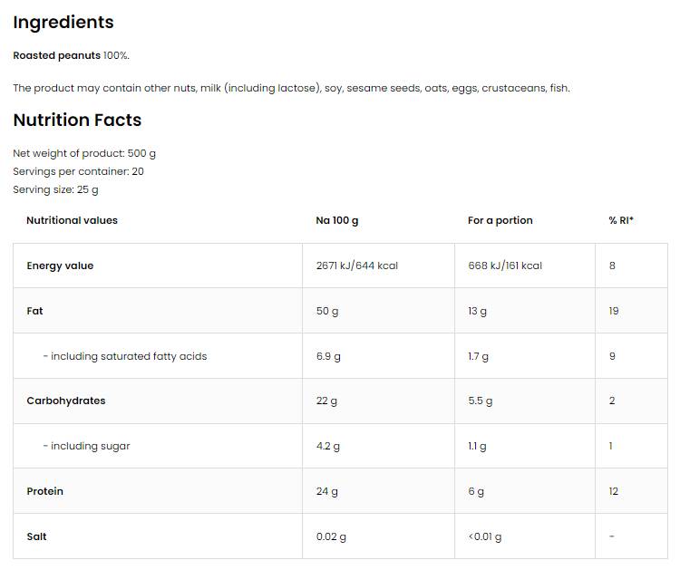 100% Peanut Butter Powder 500 grams - Nutra Best Europe