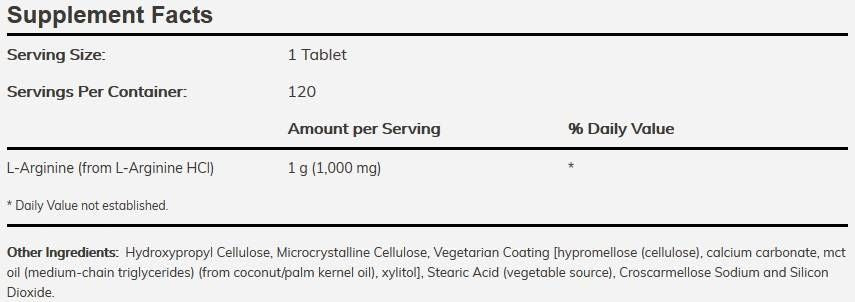 L-arginin 1000 mg/kettős erősségű - 120 tabletta