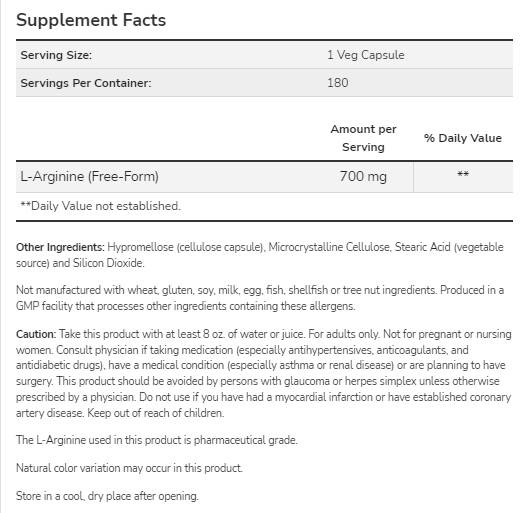 L-arginin 700 mg - 180 kapszula
